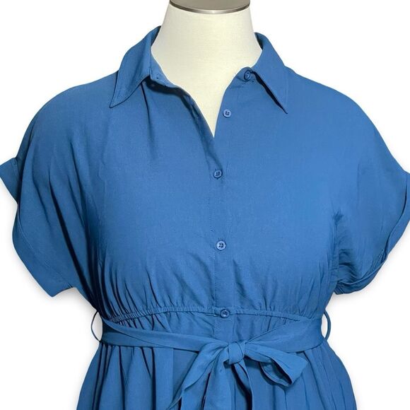 JASAMBAC Button Down Shirt Dress Collared Elastic Waist Flowy Pockets Size 2X - Picture 4 of 10